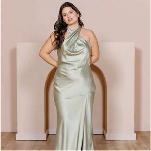 Athena Satin Dress in Silver Sage